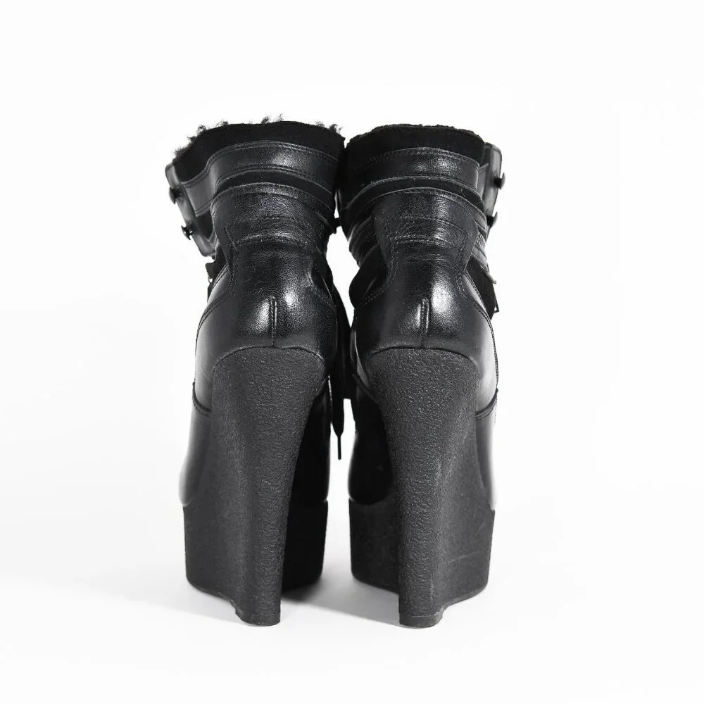 Burberry Black Leather Lace-Up Wedge Boots Women’s Size 38 - Picture 8 of 16